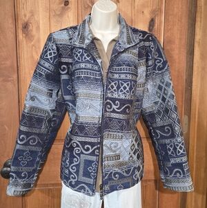 Appleseed's Navy and Cream Patterned Blazer‎
